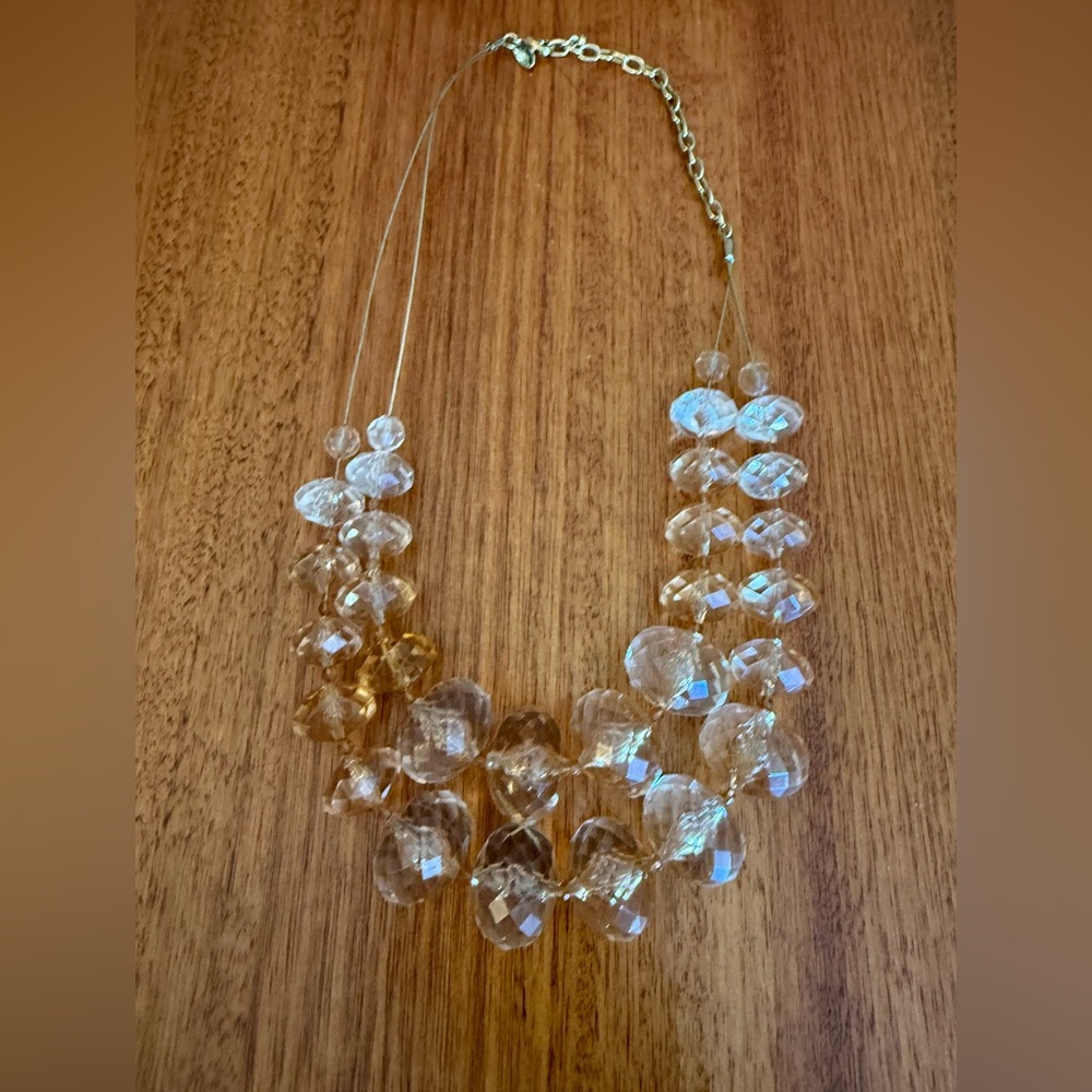 Joan Rivers 2 strand large peach/amber acrylic Beaded Necklace 16-20” length